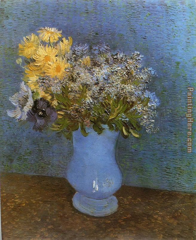 Vase with Lilacs Daisies and Anemomes painting - Vincent van Gogh Vase with Lilacs Daisies and Anemomes art painting